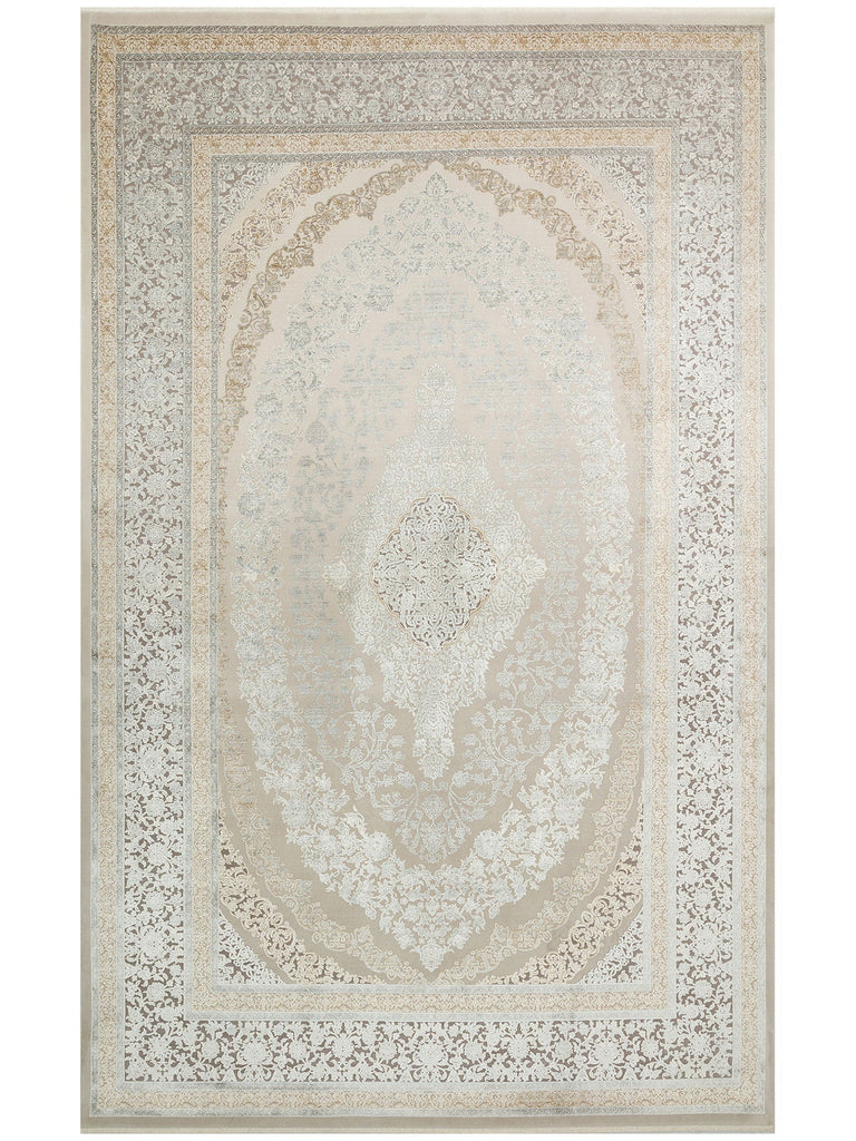 Mumbai Series Classic Patterned High Quality Dense Weave Shiny Living Room Rug 08 CREAM GREY