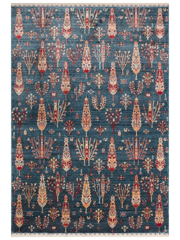 Oushak Carnaval 100% Natural Easy to Clean Handcrafted TENCEL™ Modern Uşak Rug 08 NAVY TURQUOISE