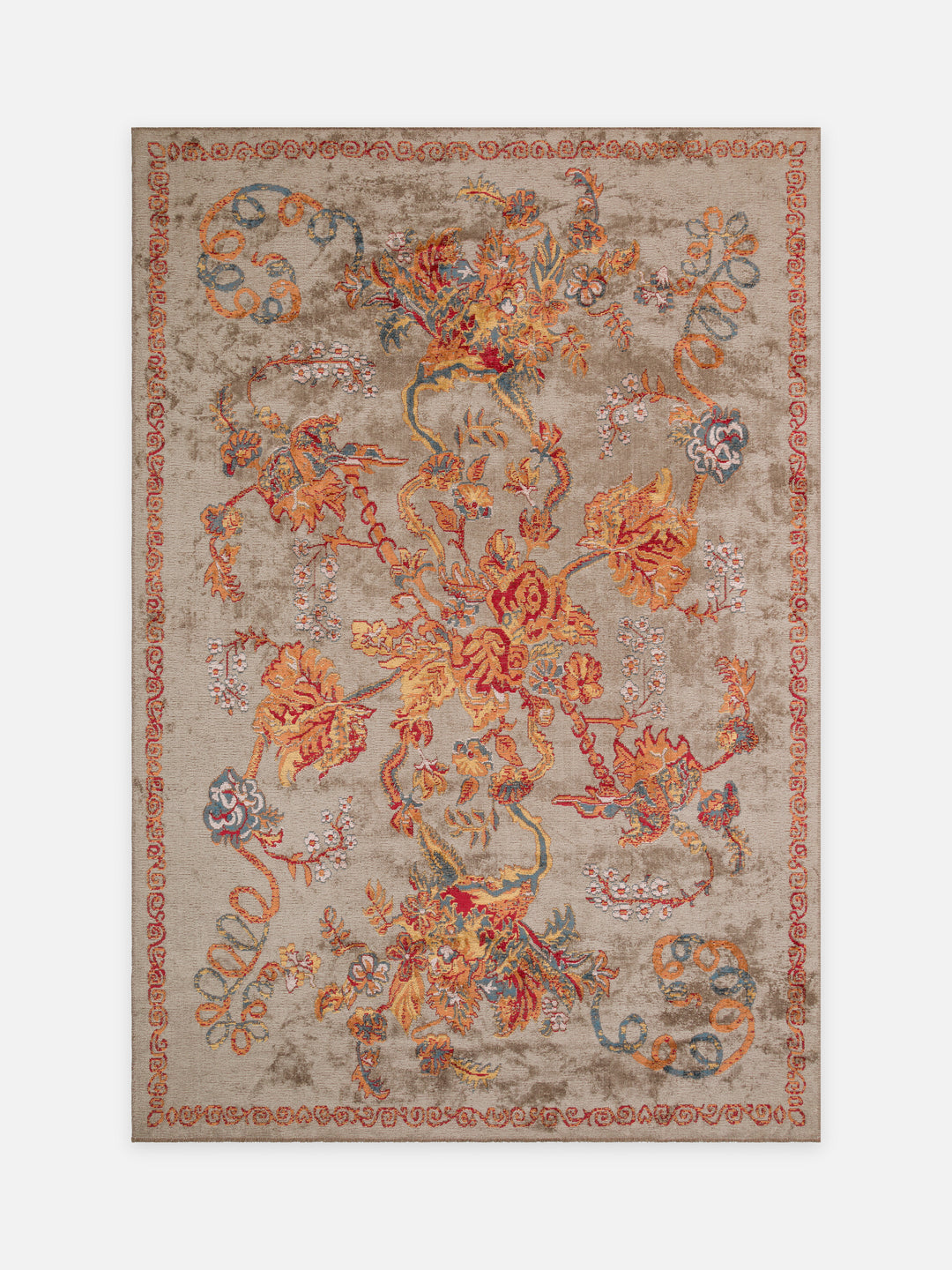 Ruggadocia Bouquet Mocha Çiçek Desenli Halı kuşbakışı