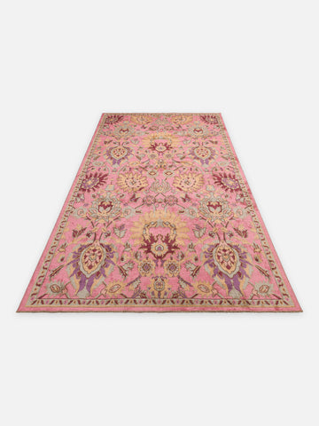 Ruggadocia Mahal Pembe Çiçek Desenli Halı Fuşya detay