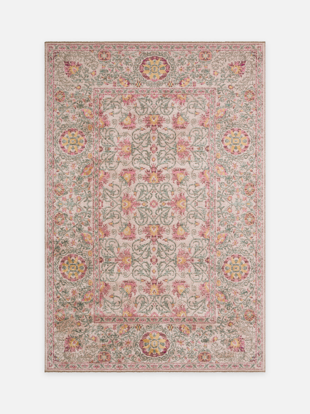 Ruggadocia Mahal Pembe Çiçek Desenli Halı Somon kuşbakışı