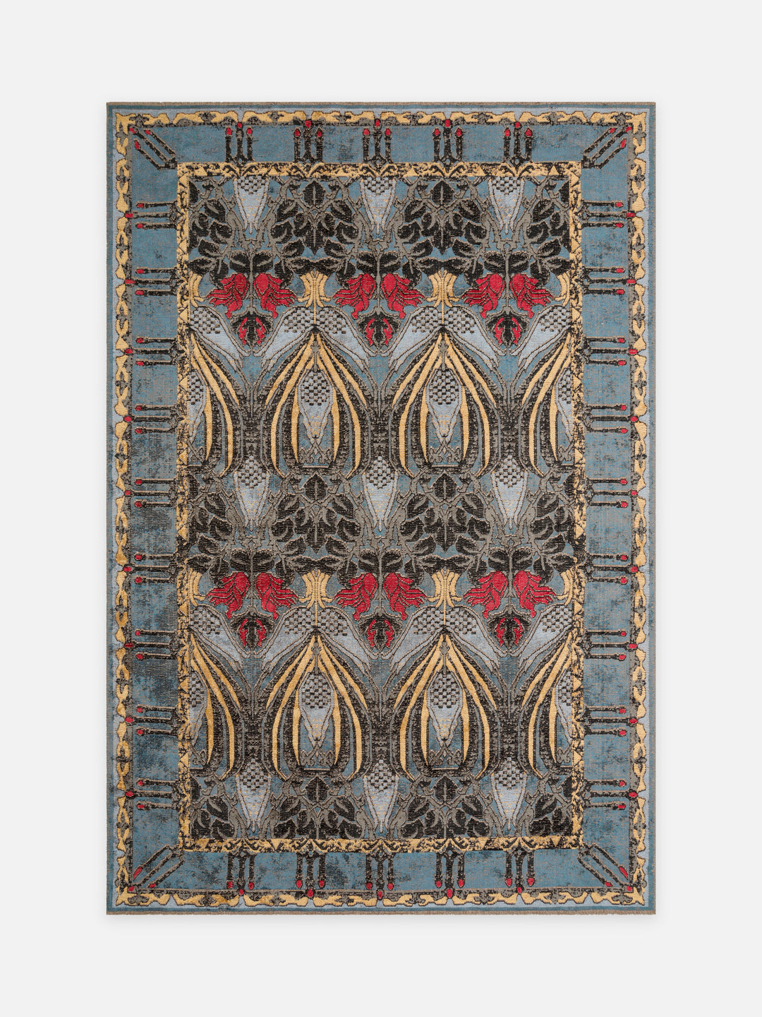 Ruggadocia Voysey İndigo Lale Desenli Halı kuşbakışı