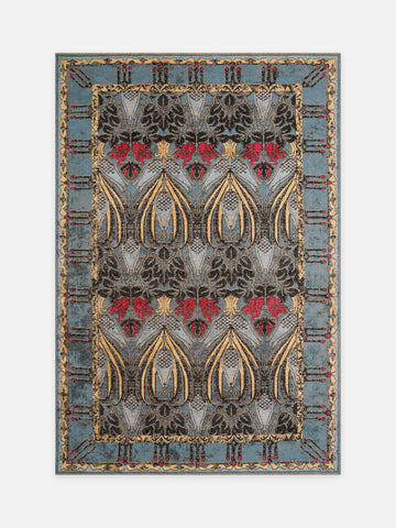 Ruggadocia Voysey İndigo Lale Desenli Halı kuşbakışı