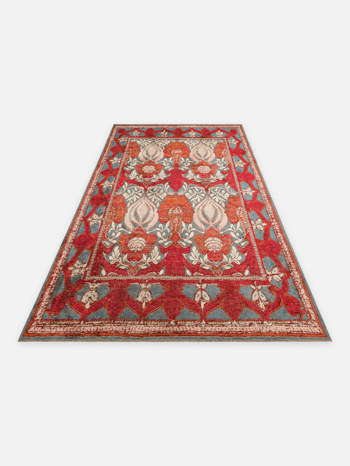 Ruggadocia Voysey Kırmızı Nar Çiçeği Desenli Halı detay