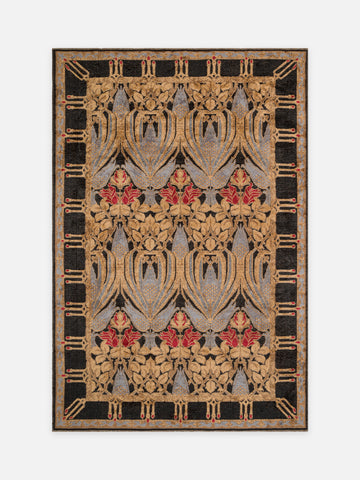 Ruggadocia Voysey Lacivert Palmiye Desenli Halı kuşbakışı
