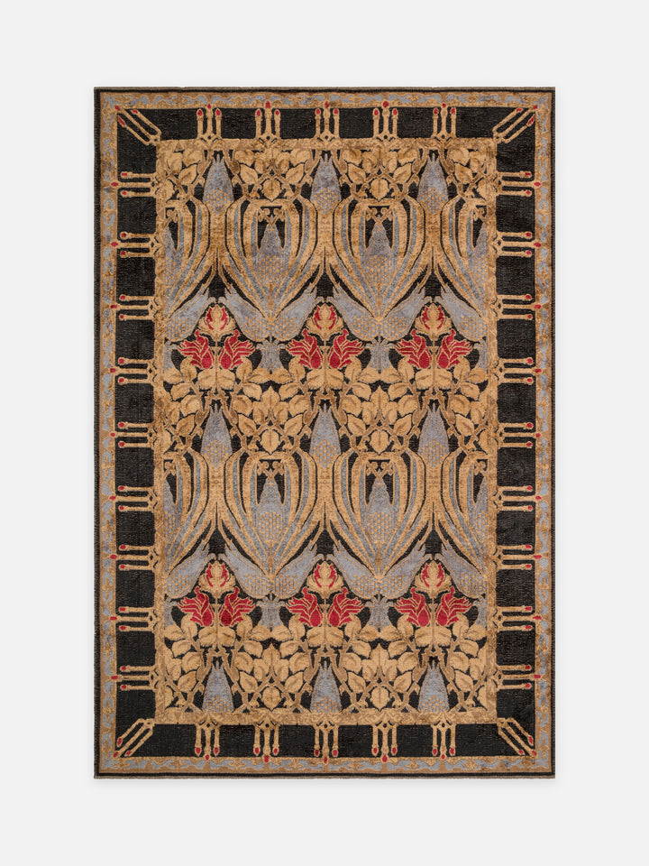 Ruggadocia Voysey Lacivert Palmiye Desenli Halı kuşbakışı