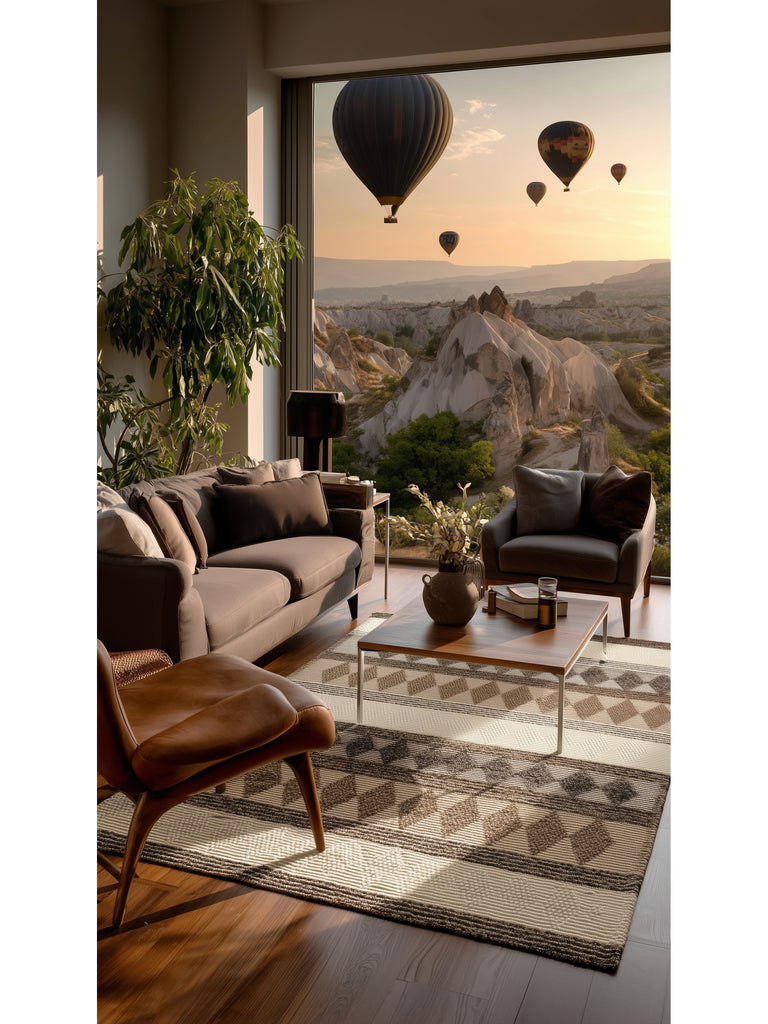 Woolstar 100% Natural Kazak Patterned Living Room Sitting Room Corridor Entrance Handwoven Knitted Carpet JD 01 GREY