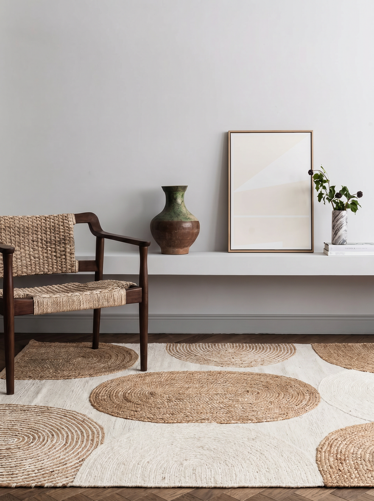 Tapis Tissé Main Woolstar 902NATWHITE 100 % Naturel avec Motif Kazak pour Salon, Séjour, Couloir et Entrée